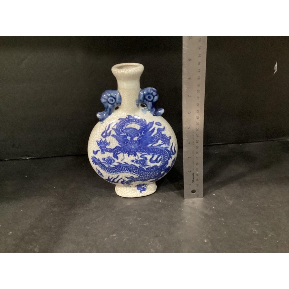 Collect Blue and White Hand Painted Dragon Pattern Porcelain Vase